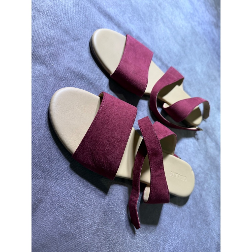 Old Navy Clean Sandal Womens 9 Burgundy Maroon Faux Suede Multi Strap Flat215075 - Picture 2 of 6